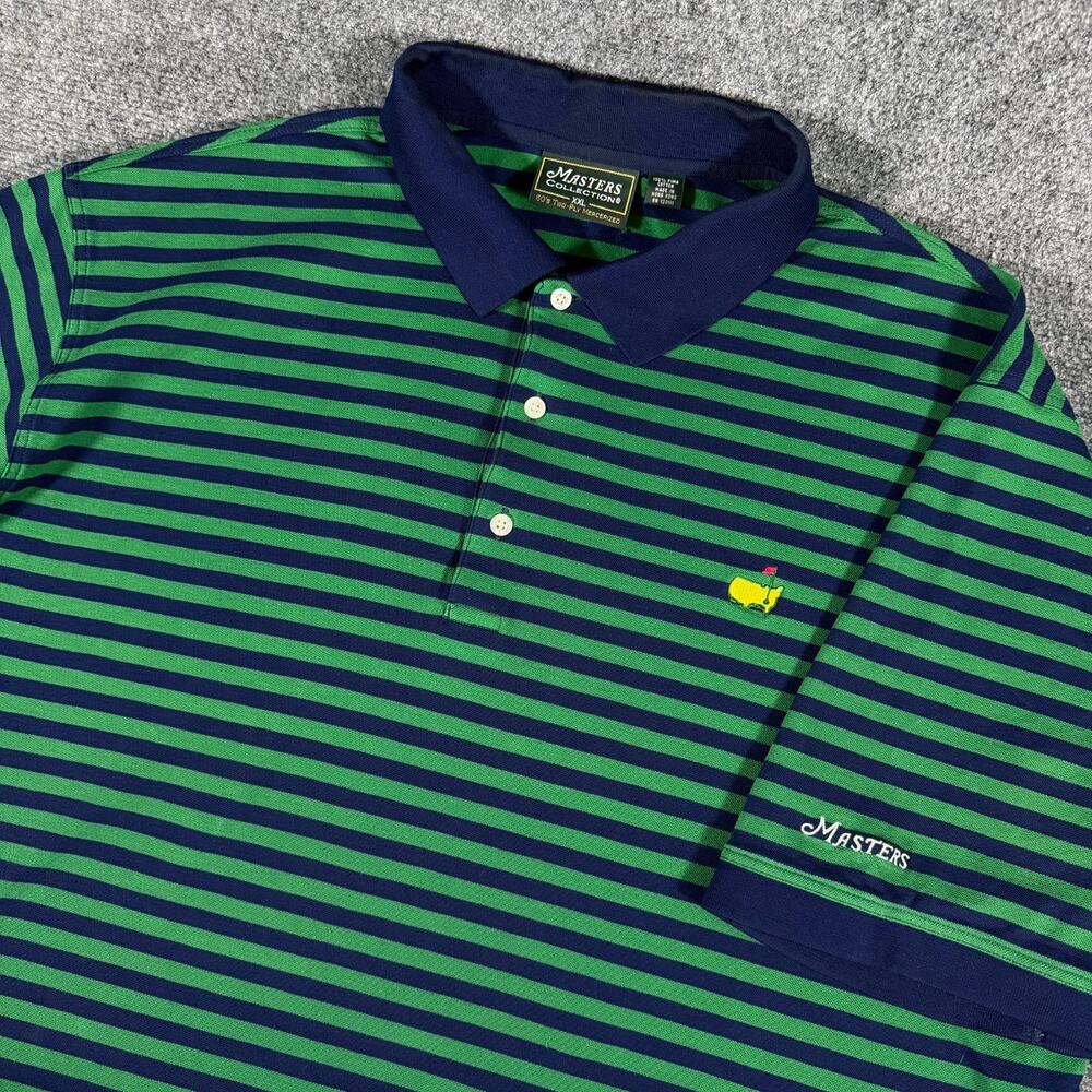 Masters Collection Augusta National Polo Shirt 2XL Green Blue Stripe Pima Cotton